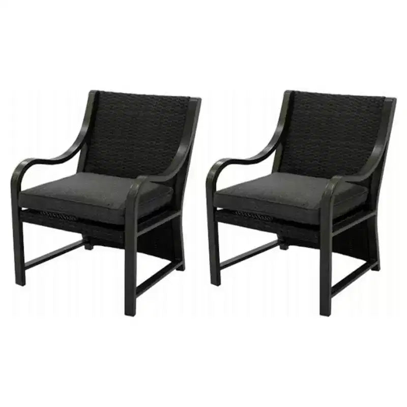 Four Seasons Courtyard Canmore Captain Outdoor Patio Arm Chair Backyard Furniture Set with Olefin Cushions & Supportive Aluminum Frame, 2 Pack, Black