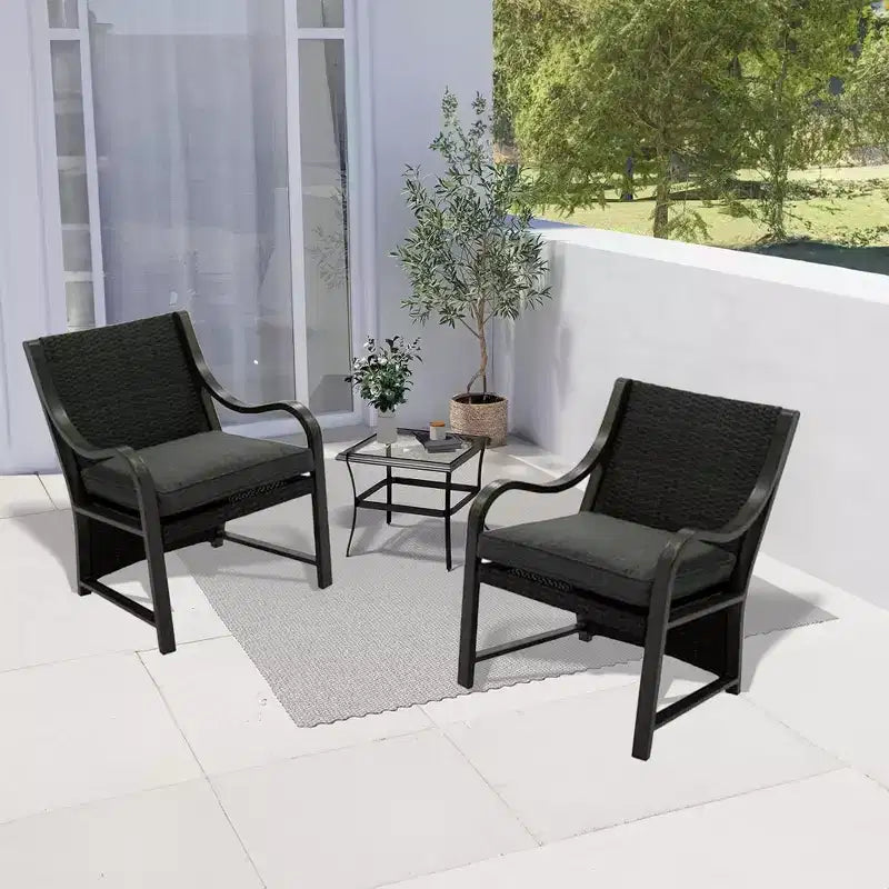 Four Seasons Courtyard Canmore Captain Set Mobili da Giardino per Esterni con Cuscini in Olefin e Robusto Telaio in Alluminio, 2 Pezzi, Nero