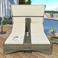 Patio Outdoor Daybed Rattan Sun Lounger with Shelter Roof with Adjustable Backrest