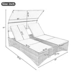 Lit de repos de jardin en rotin avec toit abri et dossier réglable