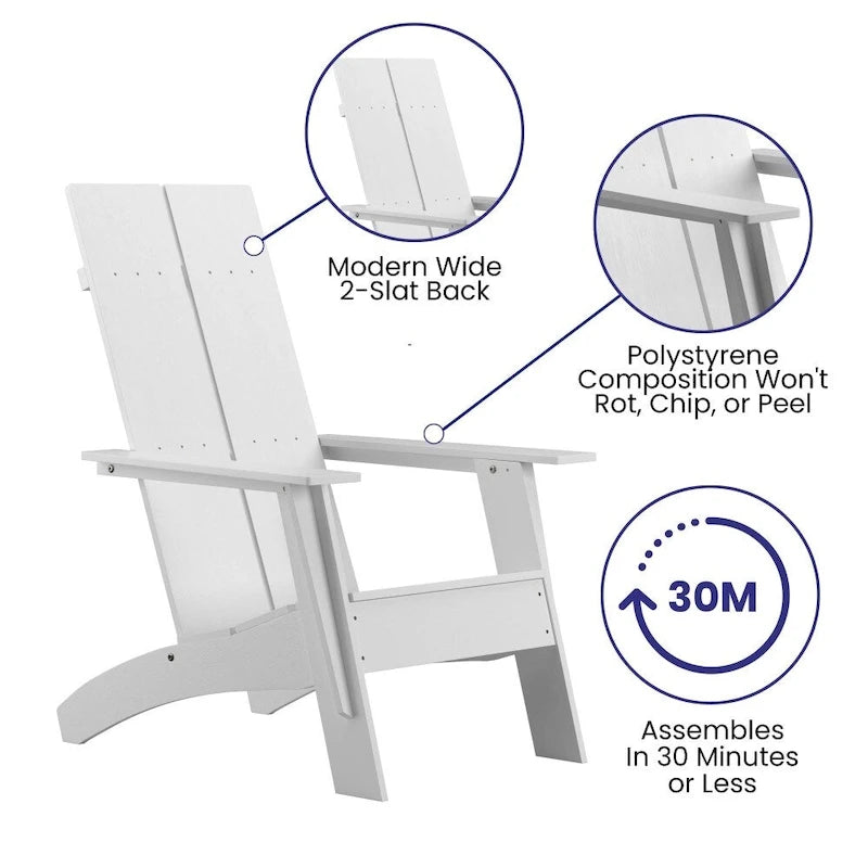 Sedie moderne in stile Adirondack con doppia spalliera a doghe (set da 2)