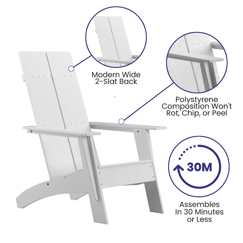 Sedie moderne in stile Adirondack con doppia spalliera a doghe (set da 2)