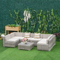 Outsunny Set Divani da Giardino 7 Pezzi in Vimini, Salotto da Esterno in Rattan Moderno con Cuscini e Tavolino
