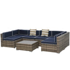Outsunny Set Divani da Giardino 7 Pezzi in Vimini, Salotto da Esterno in Rattan Moderno con Cuscini e Tavolino
