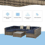 Outsunny Set Divani da Giardino 7 Pezzi in Vimini, Salotto da Esterno in Rattan Moderno con Cuscini e Tavolino