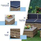 Outsunny Set Divani da Giardino 7 Pezzi in Vimini, Salotto da Esterno in Rattan Moderno con Cuscini e Tavolino