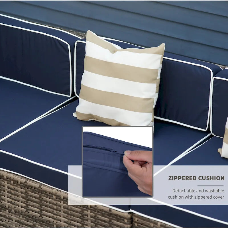 Outsunny Set Divani da Giardino 7 Pezzi in Vimini, Salotto da Esterno in Rattan Moderno con Cuscini e Tavolino