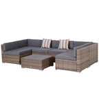 Outsunny Set Divani da Giardino 7 Pezzi in Vimini, Salotto da Esterno in Rattan Moderno con Cuscini e Tavolino