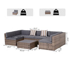 Outsunny Set Divani da Giardino 7 Pezzi in Vimini, Salotto da Esterno in Rattan Moderno con Cuscini e Tavolino