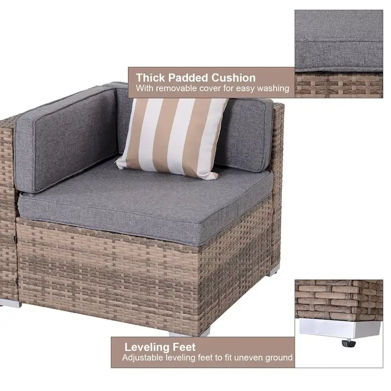 Outsunny Set Divani da Giardino 7 Pezzi in Vimini, Salotto da Esterno in Rattan Moderno con Cuscini e Tavolino