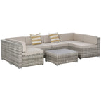 Outsunny Set Divani da Giardino 7 Pezzi in Vimini, Salotto da Esterno in Rattan Moderno con Cuscini e Tavolino