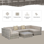 Outsunny Set Divani da Giardino 7 Pezzi in Vimini, Salotto da Esterno in Rattan Moderno con Cuscini e Tavolino