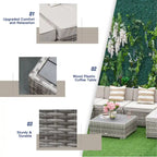Outsunny Set Divani da Giardino 7 Pezzi in Vimini, Salotto da Esterno in Rattan Moderno con Cuscini e Tavolino