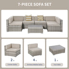 Outsunny Set Divani da Giardino 7 Pezzi in Vimini, Salotto da Esterno in Rattan Moderno con Cuscini e Tavolino