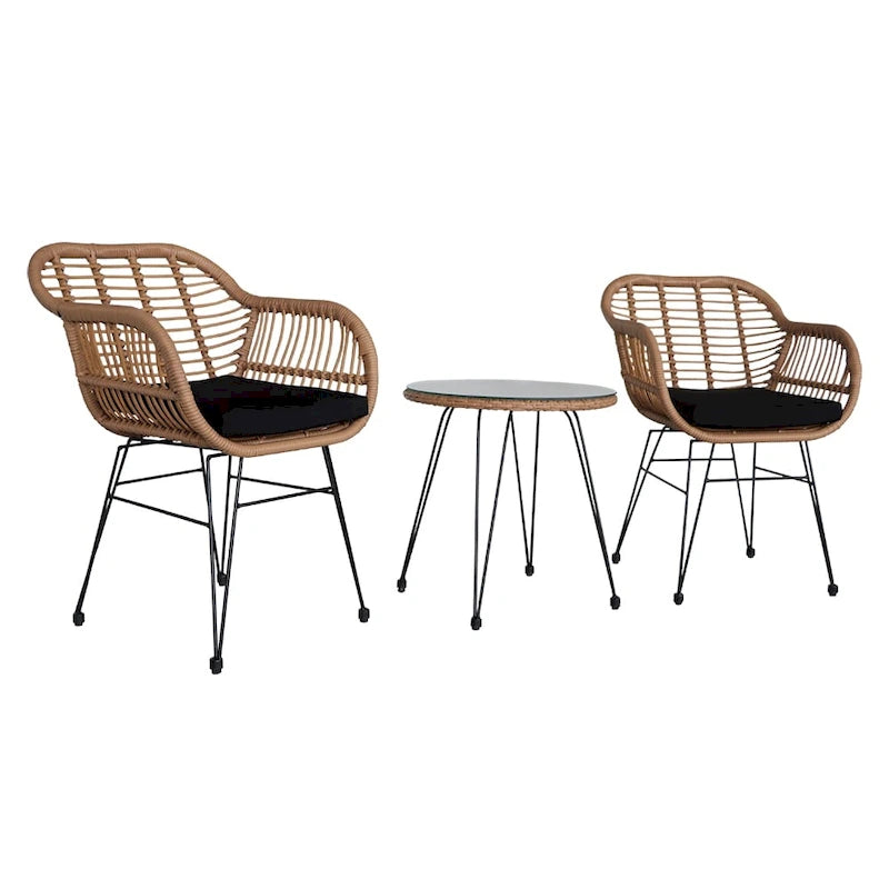 Set da conversazione per patio in vimini rattan con tavolo in vetro temperato