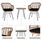 Set da conversazione per patio in vimini rattan con tavolo in vetro temperato