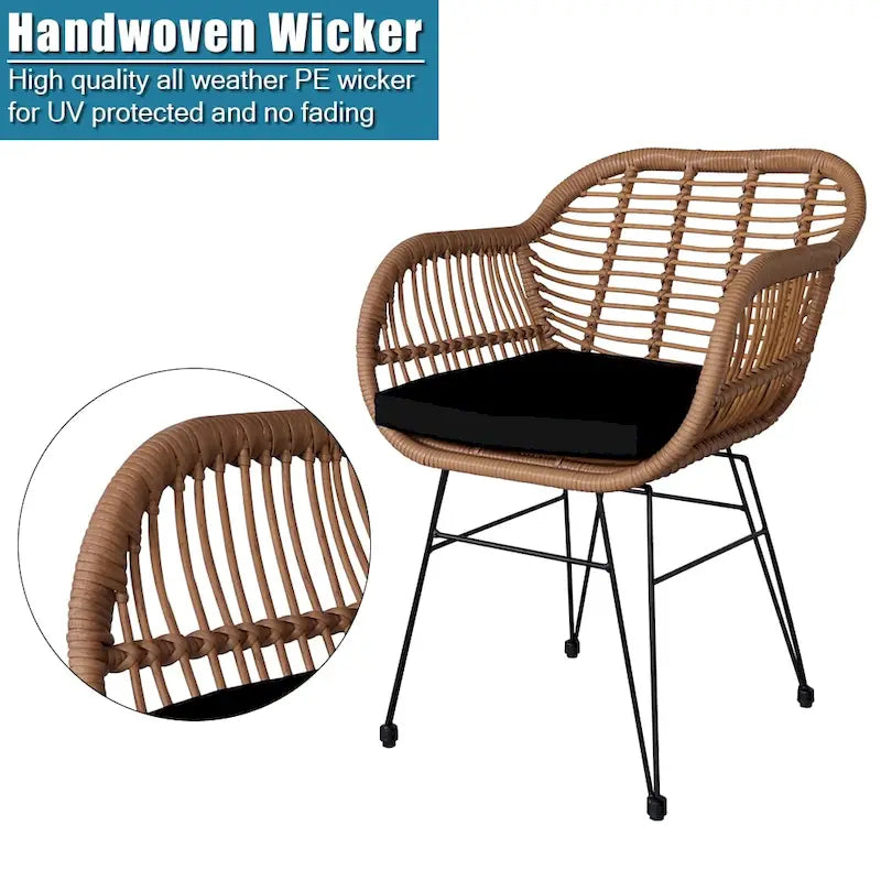 Set da conversazione per patio in vimini rattan con tavolo in vetro temperato