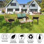 Set da conversazione per patio in vimini rattan con tavolo in vetro temperato