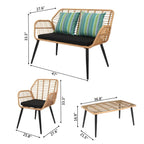 Set da conversazione per patio in vimini rattan con tavolo in vetro temperato