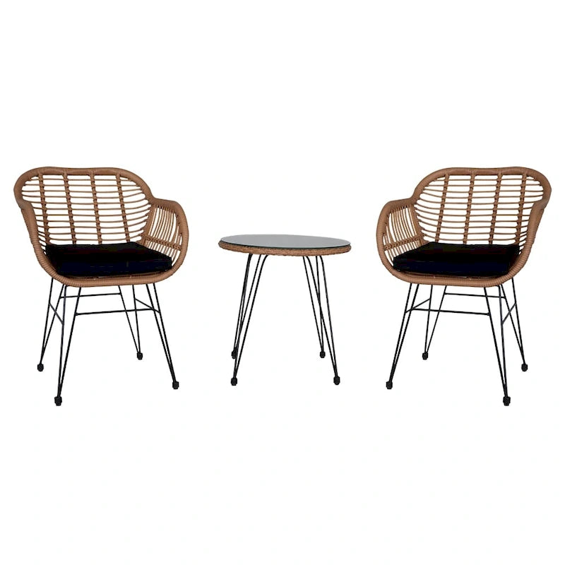 Set da conversazione per patio in vimini rattan con tavolo in vetro temperato