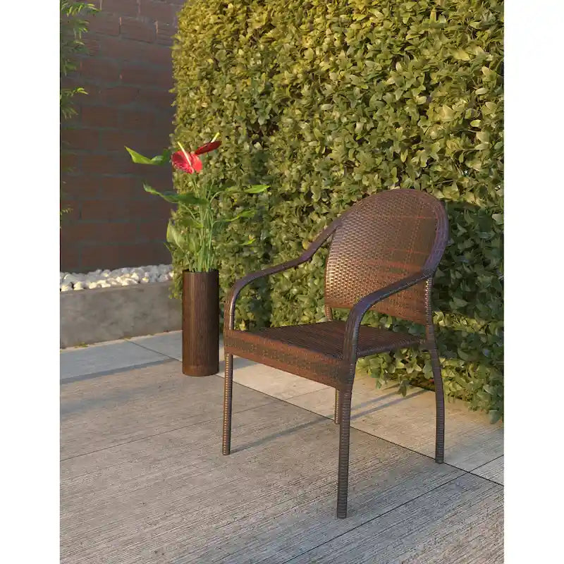 Sedia impilabile Rhodos Cafe in vimini per esterni color moka, confezione da 4 pezzi