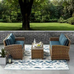 Crosley Bradenton 3-piece Outdoor Wicker Seating Set with Navy Cushions - 94.5 W x 94.5 D x 32.5 H