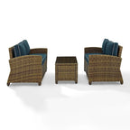 Ensemble de sièges d'extérieur 3 pièces en osier Crosley Bradenton avec coussins bleu marine – 94,5 L x 94,5 P x 32,5 H po