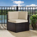 Palm Harbor Outdoor Wicker Corner Chair in Brown with Sand Cushions - 26.5 W x 26.5 D x 30.5 H