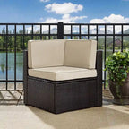 Palm Harbor Outdoor Wicker Corner Chair in Brown with Sand Cushions - 26.5 W x 26.5 D x 30.5 H