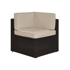 Fauteuil d'angle en osier d'extérieur Palm Harbor marron avec coussins sable - 26,5 L x 26,5 P x 30,5 H