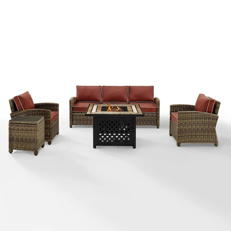 Ensemble de conversation en osier 5 pièces Bradenton de Crosley avec coussins Sangria - 94,5 L x 94,5 P x 32,5 H