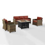 Ensemble de conversation en osier 5 pièces Bradenton de Crosley avec coussins Sangria - 94,5 L x 94,5 P x 32,5 H
