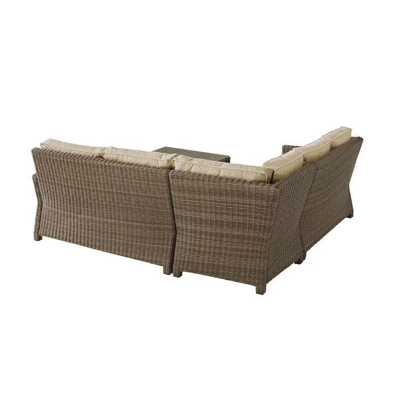 Set da 4 mobili da esterno Crosley Bradenton in vimini con cuscini color sabbia