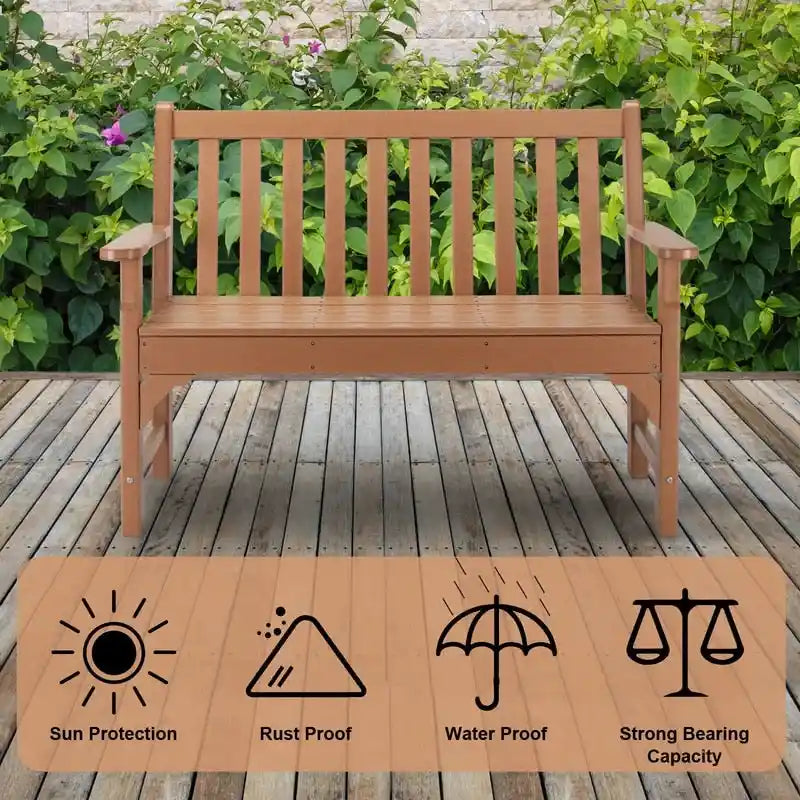 Panca da giardino in plastica color teak, 124 cm