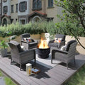 Mobilier de patio en osier XIZZI 5 pièces avec chaises individuelles et foyer