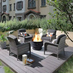 Mobilier de patio en osier XIZZI 5 pièces avec chaises individuelles et foyer