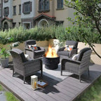 Mobilier de patio en osier XIZZI 5 pièces avec chaises individuelles et foyer