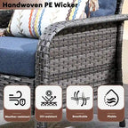 Mobilier de patio en osier XIZZI 5 pièces avec chaises individuelles et foyer