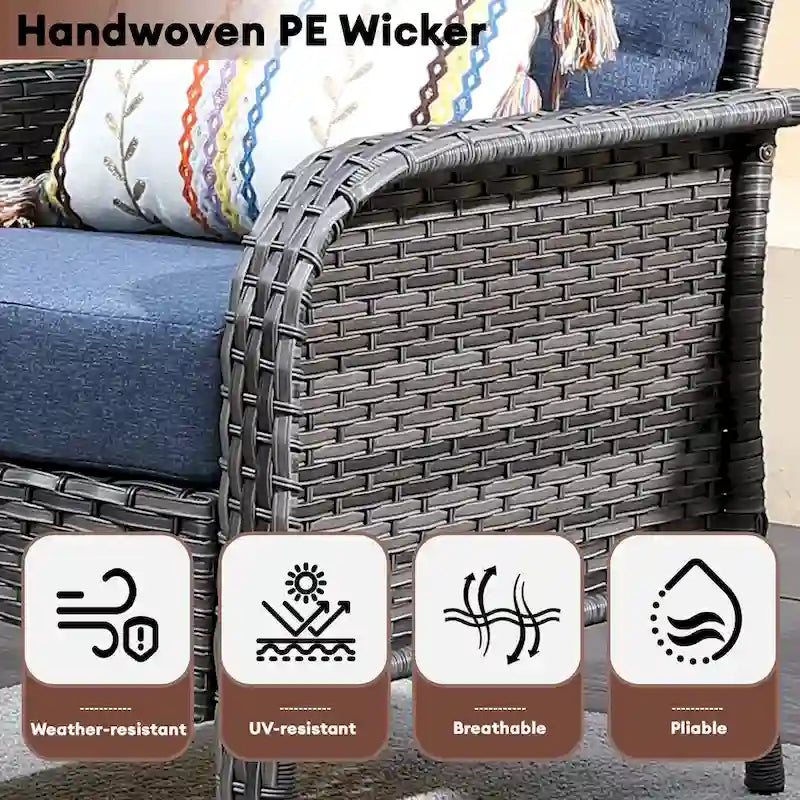 Mobilier de patio en osier XIZZI 5 pièces avec chaises individuelles et foyer