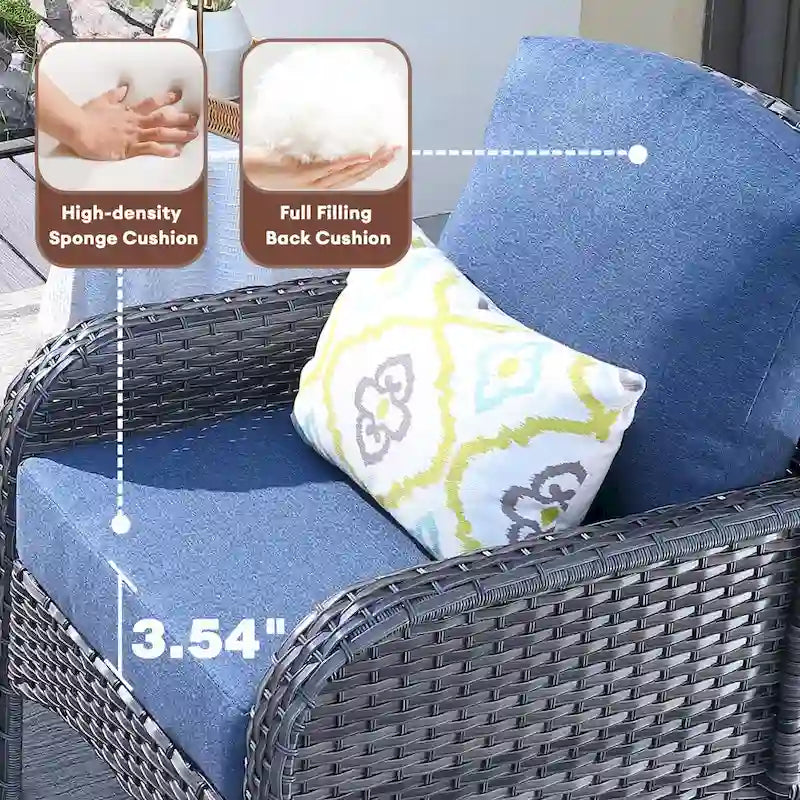Mobilier de patio en osier XIZZI 5 pièces avec chaises individuelles et foyer