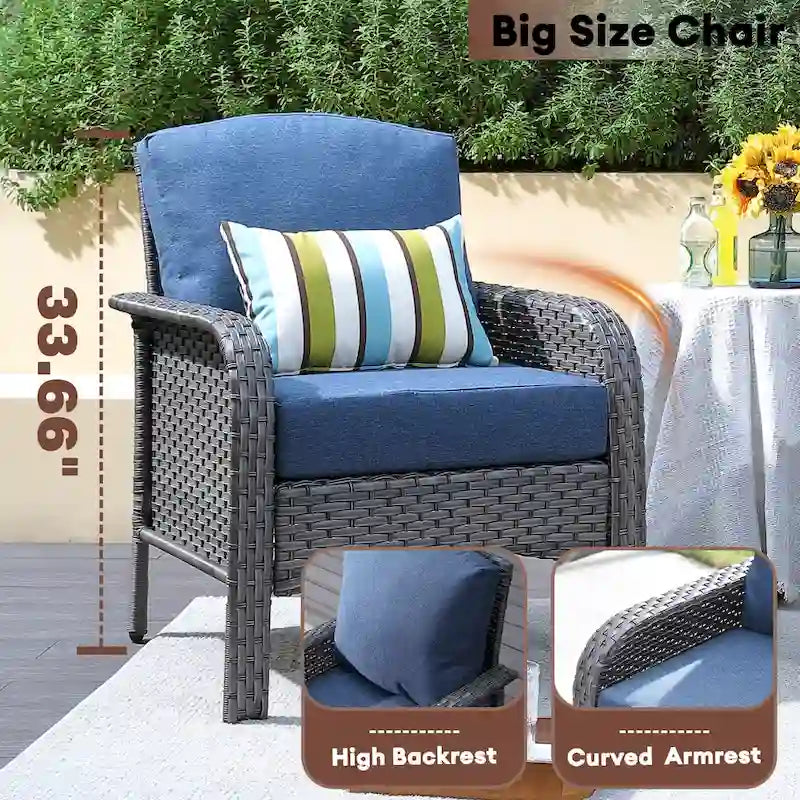 Mobilier de patio en osier XIZZI 5 pièces avec chaises individuelles et foyer