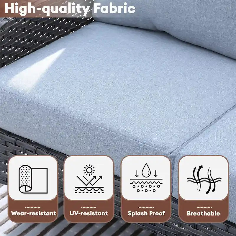 Mobilier de patio en osier XIZZI 5 pièces avec chaises individuelles et foyer