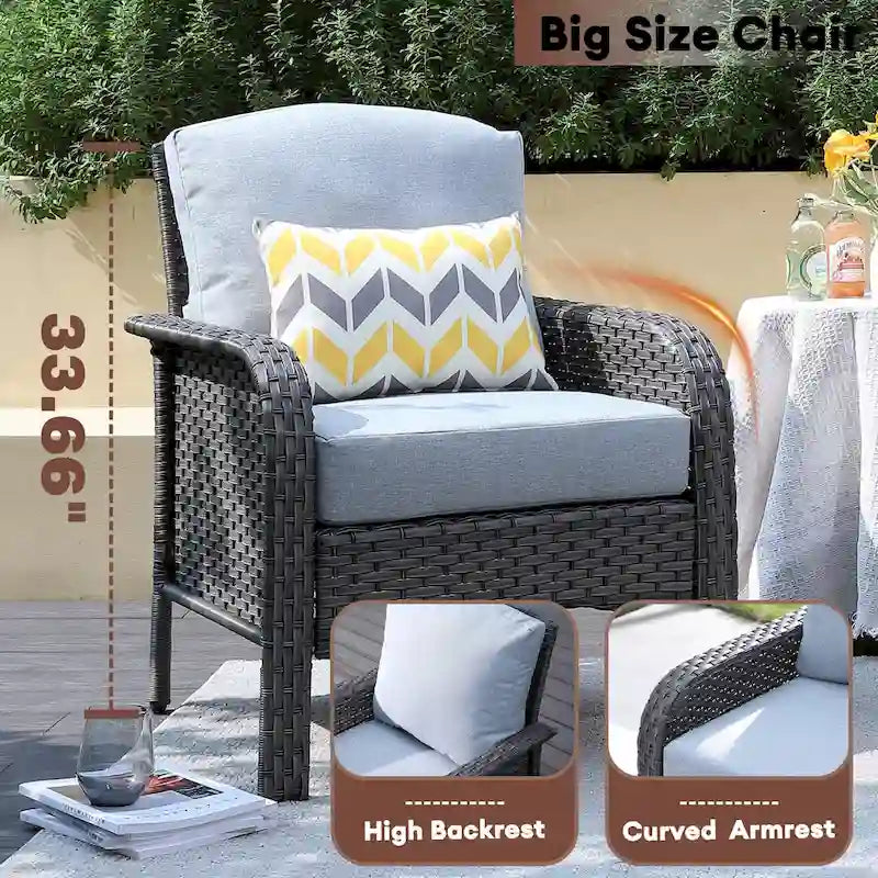 Mobilier de patio en osier XIZZI 5 pièces avec chaises individuelles et foyer
