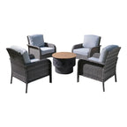 Mobilier de patio en osier XIZZI 5 pièces avec chaises individuelles et foyer
