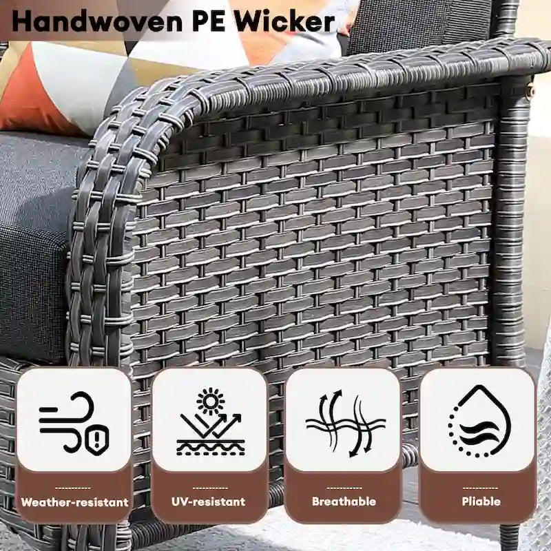 Mobilier de patio en osier XIZZI 5 pièces avec chaises individuelles et foyer