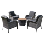 Mobilier de patio en osier XIZZI 5 pièces avec chaises individuelles et foyer
