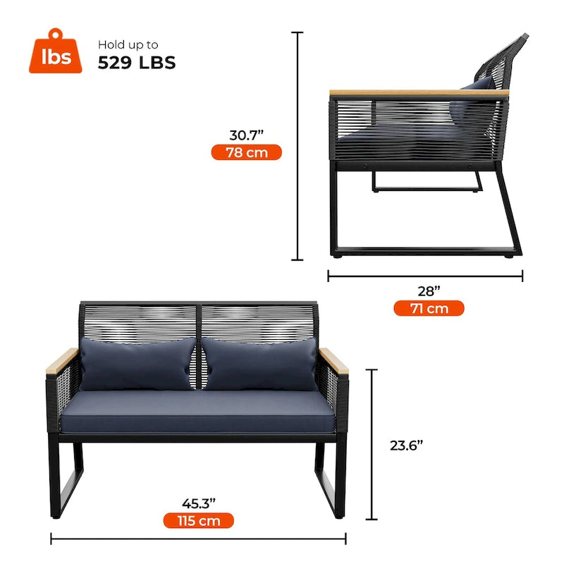 Divanetto Moasis "Conversation" in Rattan per Esterni per Ogni Tempo - 45.3L x 28W x 30.7H