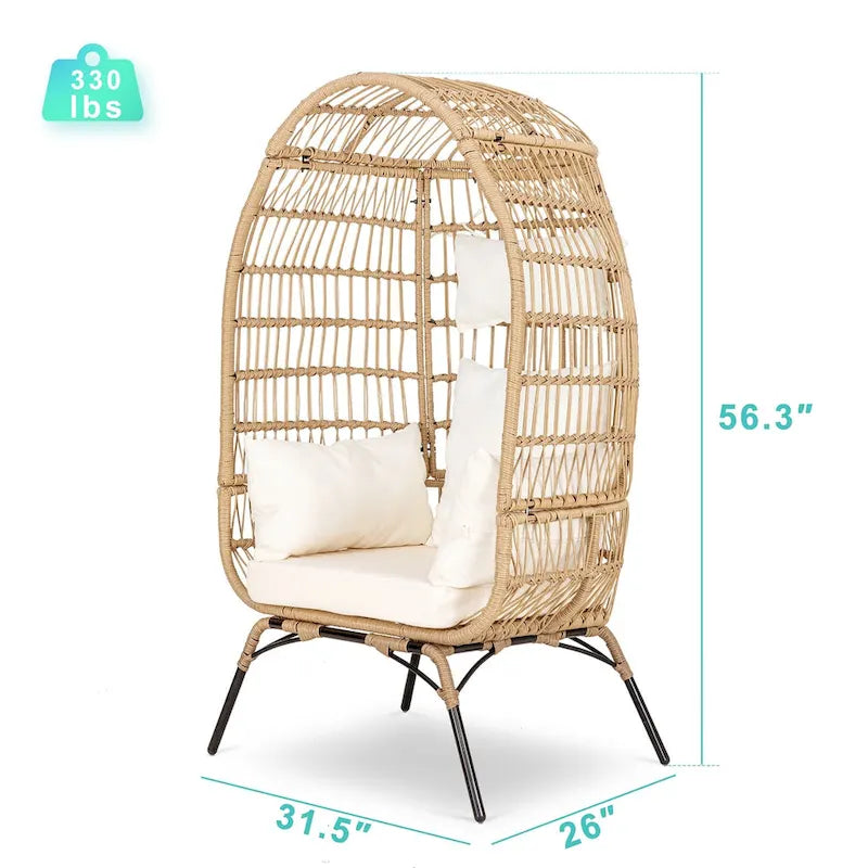Fauteuil œuf en rotin avec coussin, chaise en osier pour l'extérieur et l'intérieur