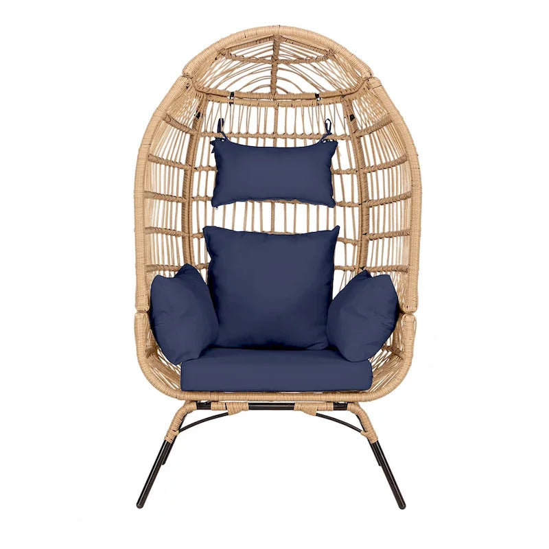 Fauteuil œuf en rotin avec coussin, chaise en osier pour l'extérieur et l'intérieur