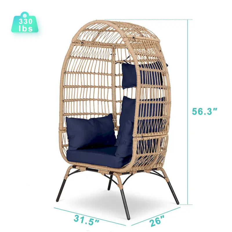 Fauteuil œuf en rotin avec coussin, chaise en osier pour l'extérieur et l'intérieur